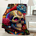 Aonana Halloween Skull Floral Flannel Blanket