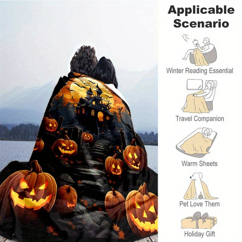 Aonana Halloween Horror Castle Flannel Blanket