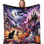 Aonana Whimsical Halloween Spooky Flannel Throw Blanket