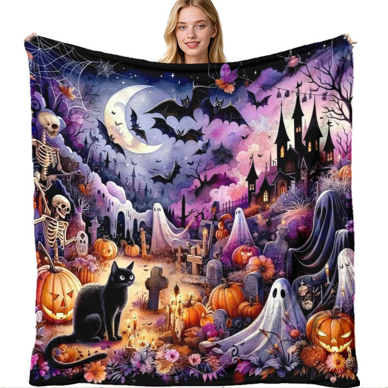 Aonana Whimsical Halloween Spooky Flannel Throw Blanket