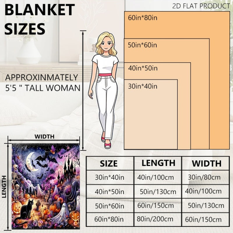 Aonana Whimsical Halloween Spooky Flannel Throw Blanket