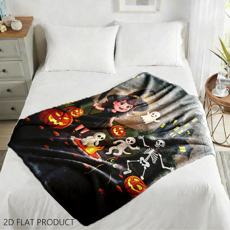 Aonana Halloween Spooky Cute Witch Flannel Throw Blanket