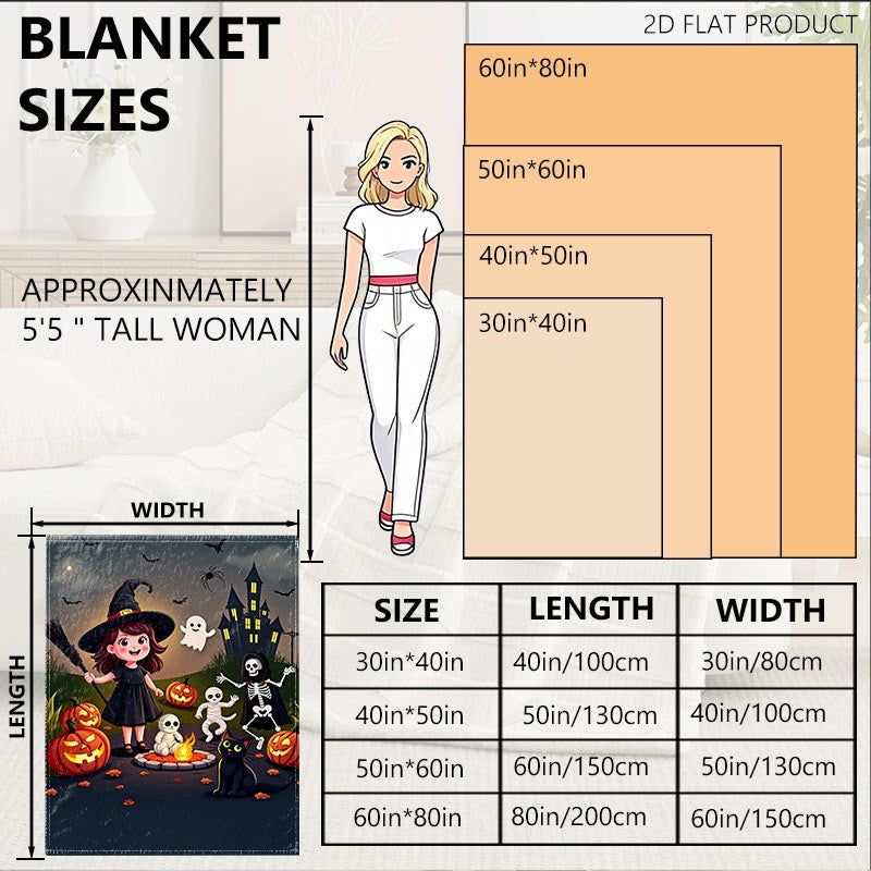 Aonana Halloween Spooky Cute Witch Flannel Throw Blanket