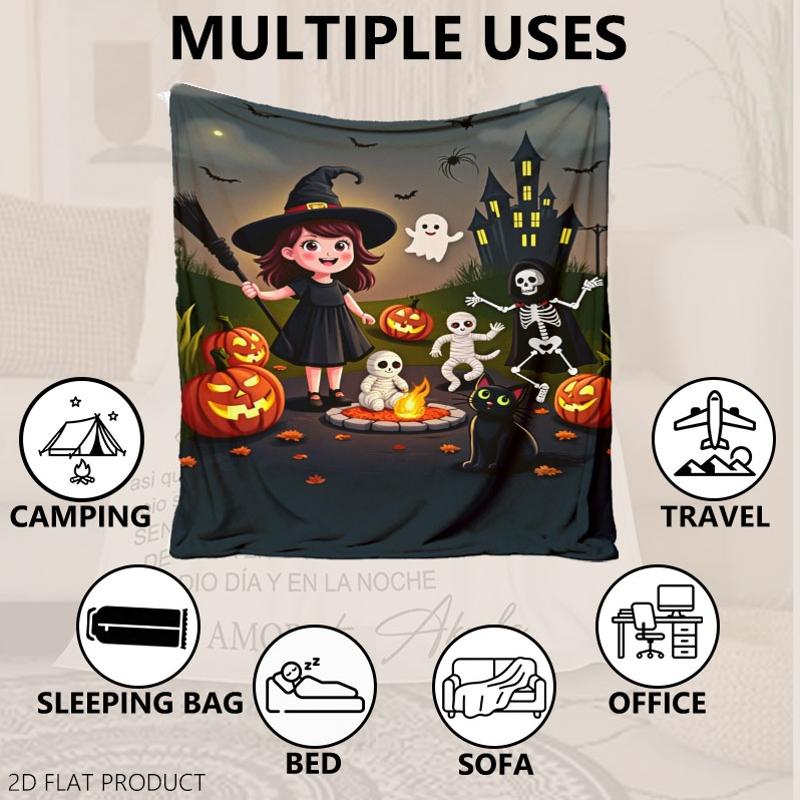 Aonana Halloween Spooky Cute Witch Flannel Throw Blanket