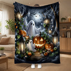 Aonana Halloween Ghosts Pumpkins Lanterns Flannel Throw Blanket