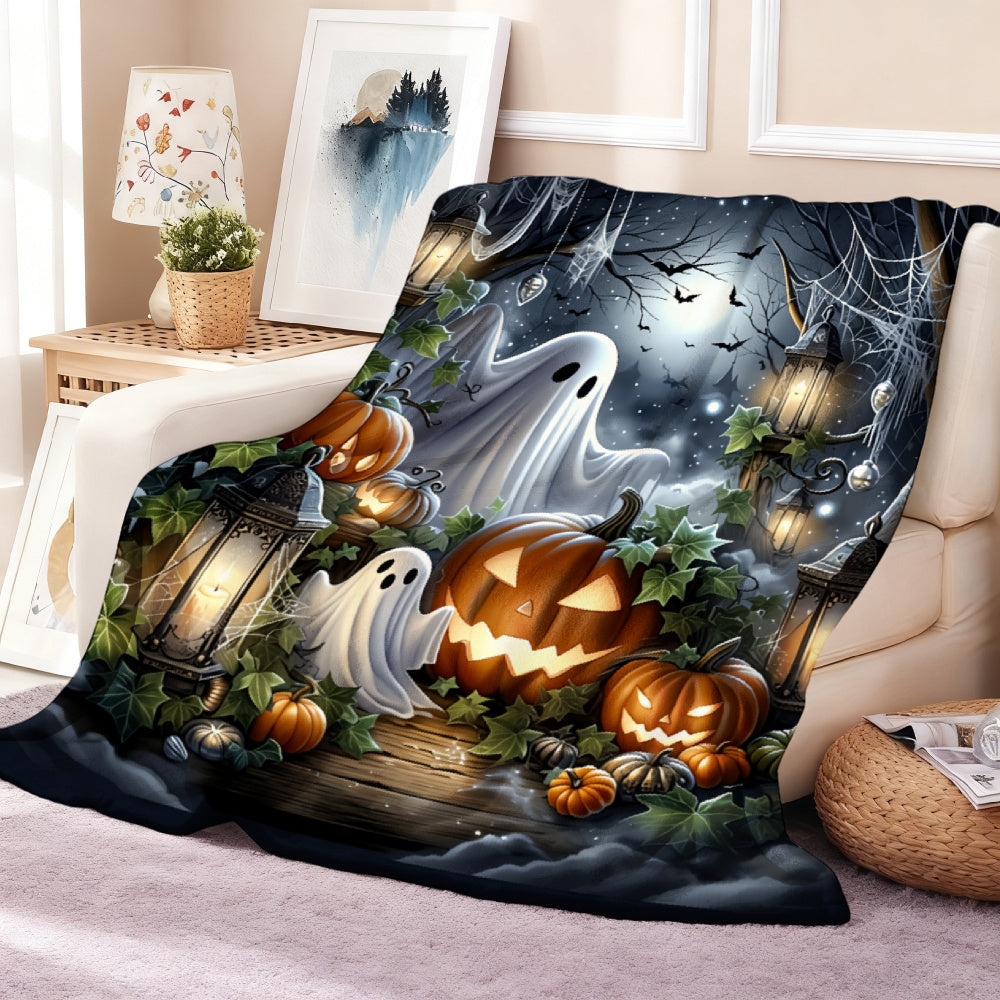 Aonana Halloween Ghosts Pumpkins Lanterns Flannel Throw Blanket