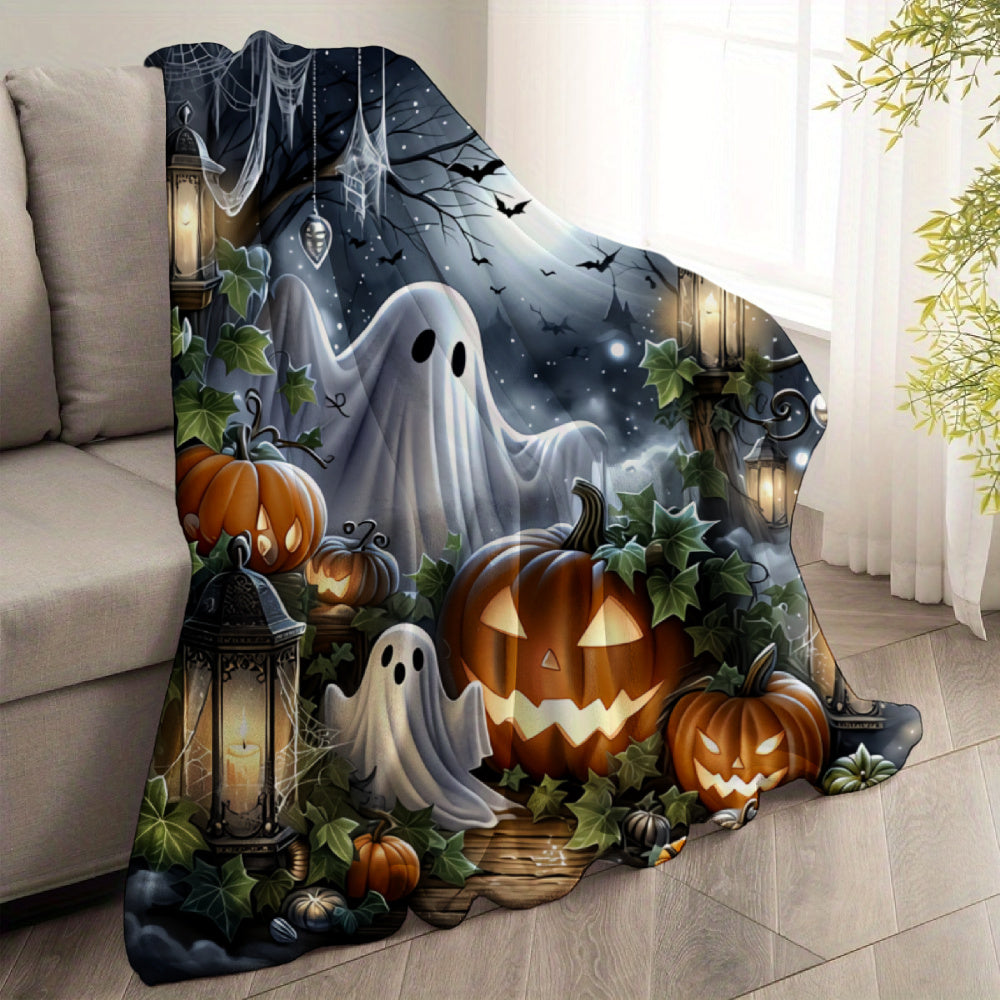Aonana Halloween Ghosts Pumpkins Lanterns Flannel Throw Blanket