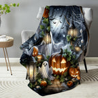 Aonana Halloween Ghosts Pumpkins Lanterns Flannel Throw Blanket