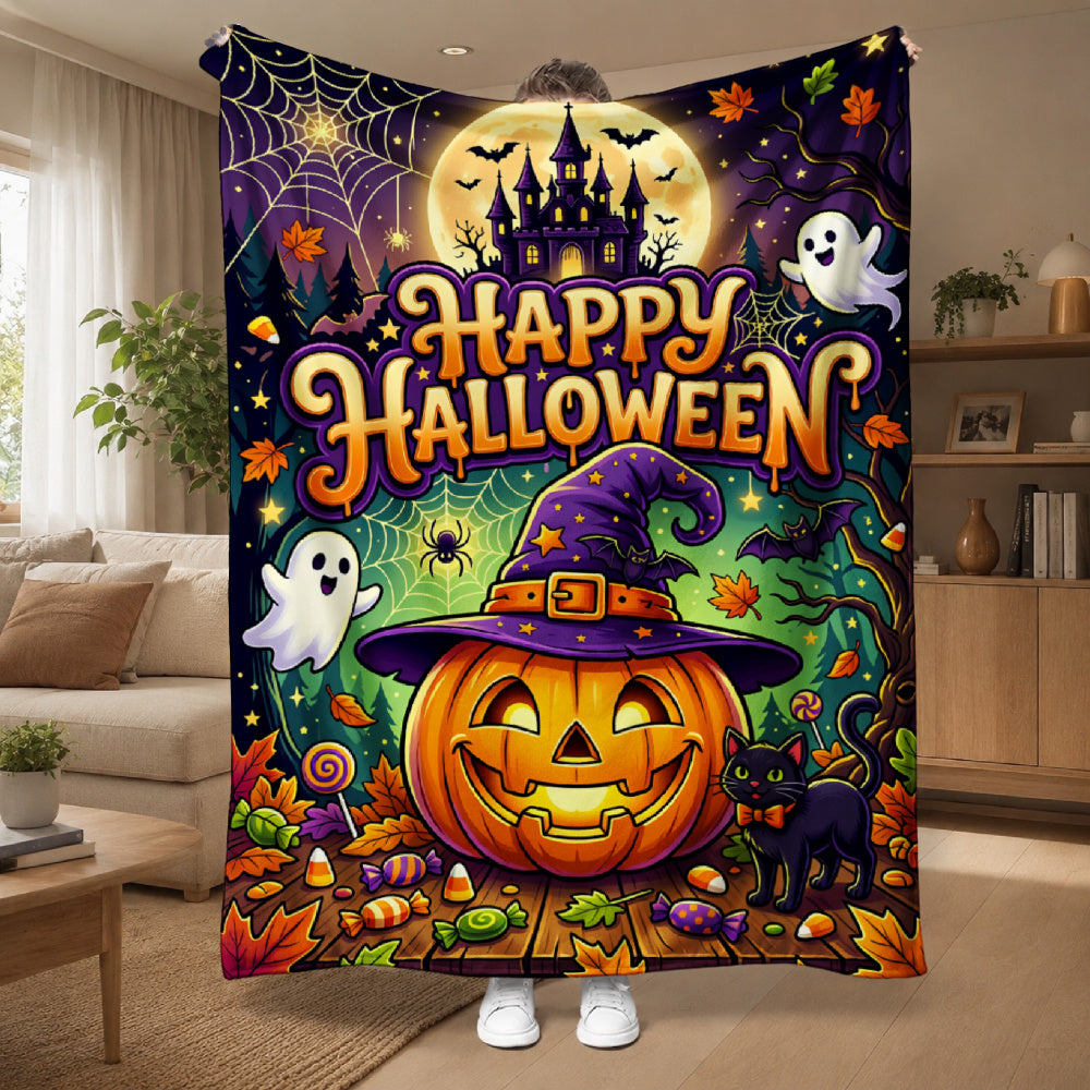 Aonana Happy Halloween Cozy Flannel Throw Blanket