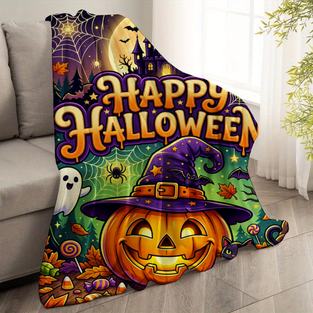 Aonana Happy Halloween Cozy Flannel Throw Blanket