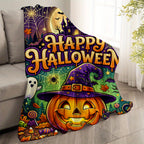 Aonana Happy Halloween Cozy Flannel Throw Blanket