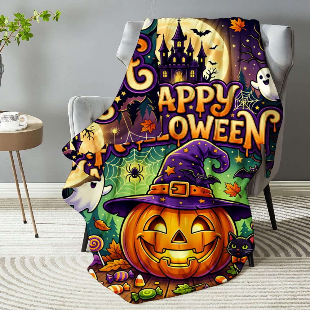 Aonana Happy Halloween Cozy Flannel Throw Blanket