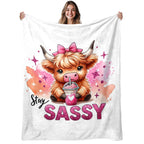 Aonana  “Stay Sassy” Highland Cow Flannel Throw Blanket