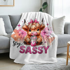 Aonana  “Stay Sassy” Highland Cow Flannel Throw Blanket