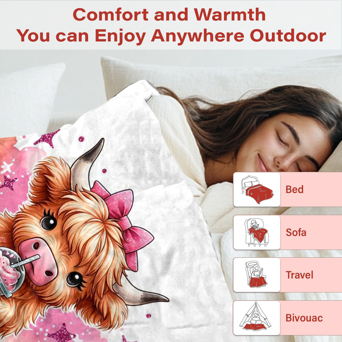 Aonana  “Stay Sassy” Highland Cow Flannel Throw Blanket