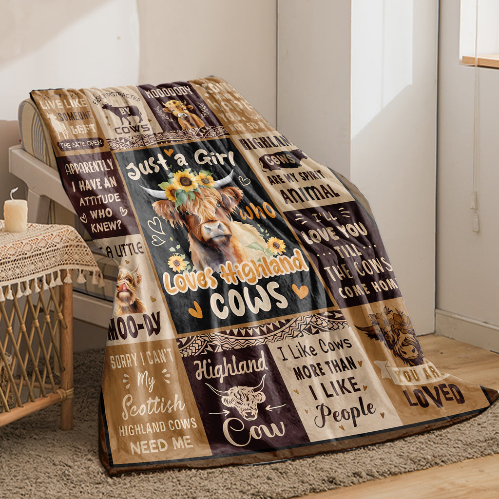 Aonana “Just A Girl Who Loves Highland Cows” Flannel Throw Blanket