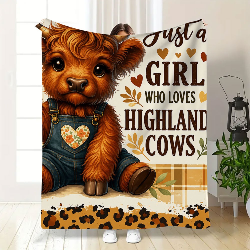 Aonana “Just A Girl Who Loves Highland Cows” Flannel Throw Blanket