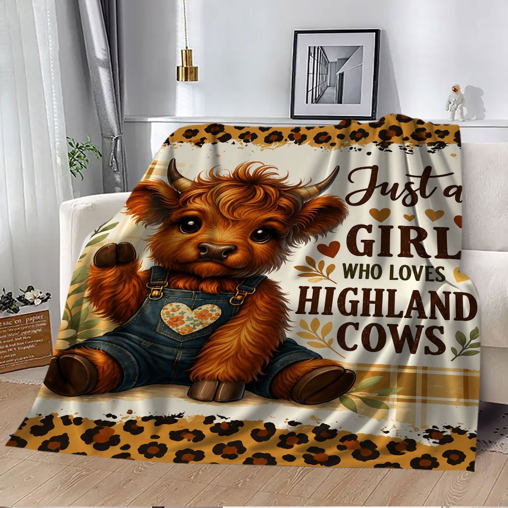 Aonana “Just A Girl Who Loves Highland Cows” Flannel Throw Blanket