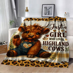 Aonana “Just A Girl Who Loves Highland Cows” Flannel Throw Blanket