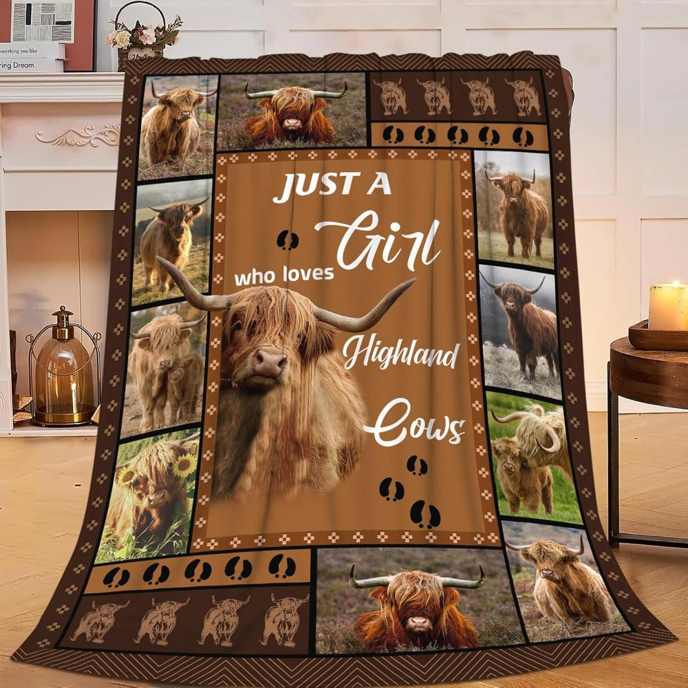 Aonana “Just A Girl Who Loves Highland Cows” Flannel Throw Blanket