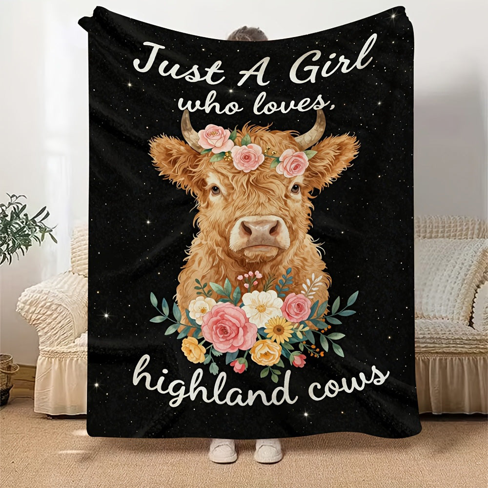 Aonana “Just A Girl Who Loves Highland Cows” Flannel Throw Blanket