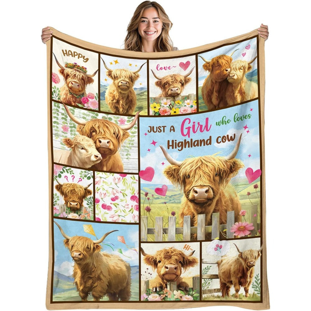 Aonana “Just A Girl Who Loves Highland Cows” Flannel Throw Blanket