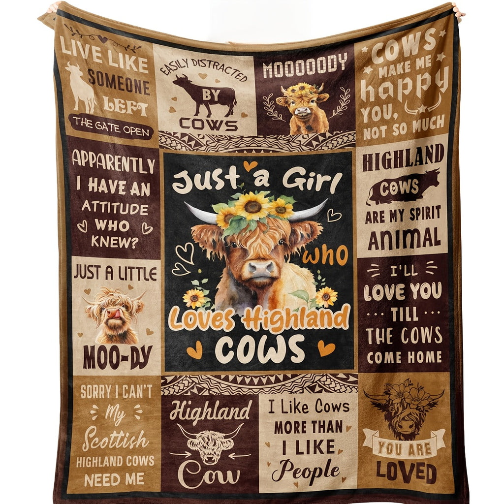 Aonana “Just A Girl Who Loves Highland Cows” Flannel Throw Blanket