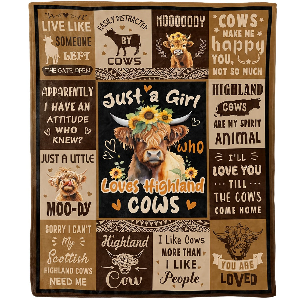 Aonana “Just A Girl Who Loves Highland Cows” Flannel Throw Blanket