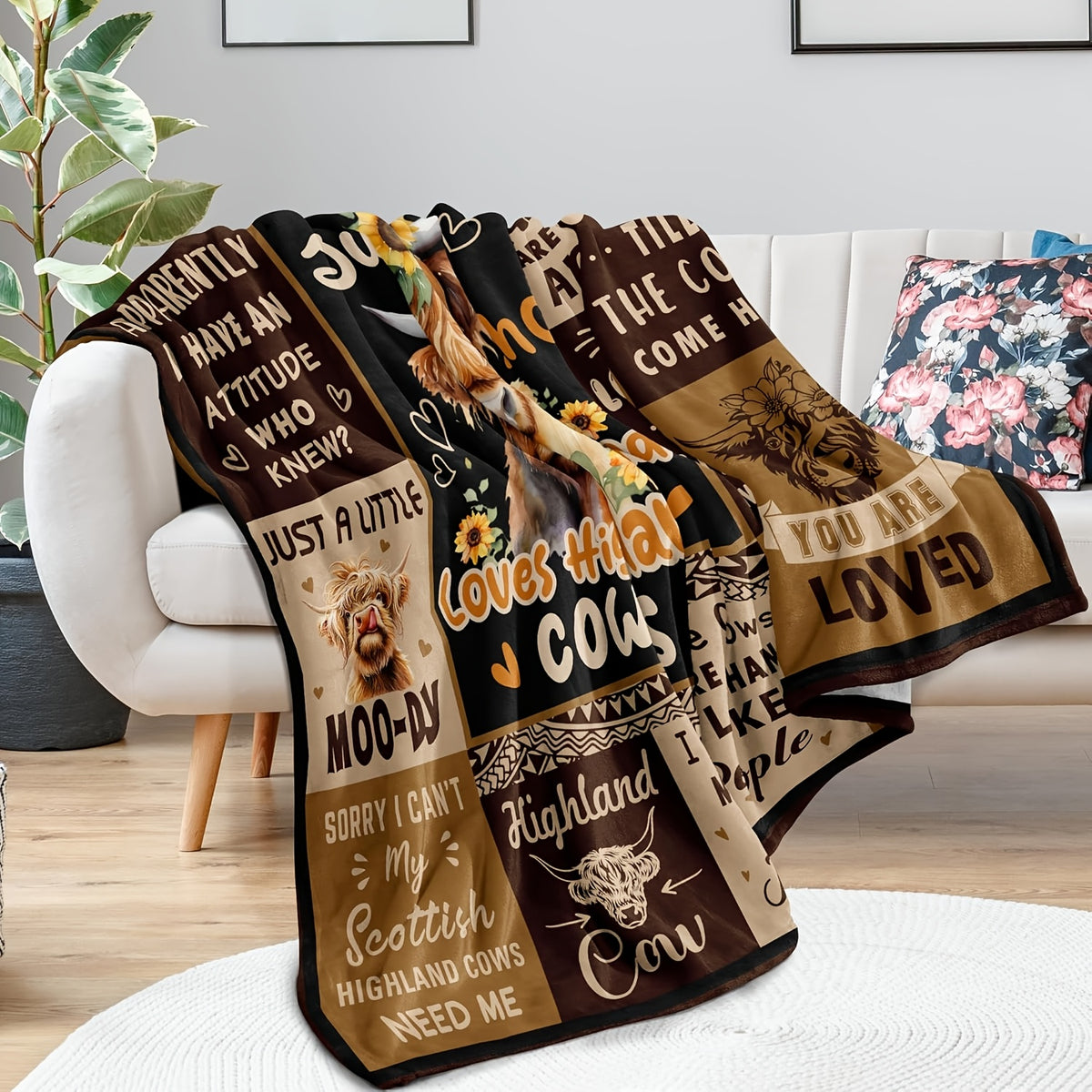 Aonana “Just A Girl Who Loves Highland Cows” Flannel Throw Blanket