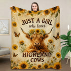Aonana “Just A Girl Who Loves Highland Cows” Flannel Throw Blanket
