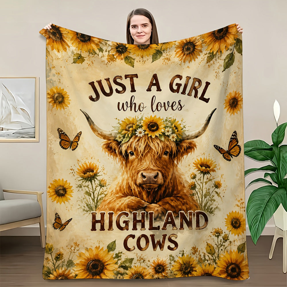 Aonana “Just A Girl Who Loves Highland Cows” Flannel Throw Blanket