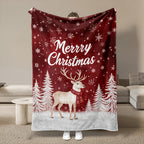 Aonana Merry Christmas Scarf Deer Printed Flannel Blanket