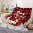 Aonana Merry Christmas Scarf Deer Printed Flannel Blanket
