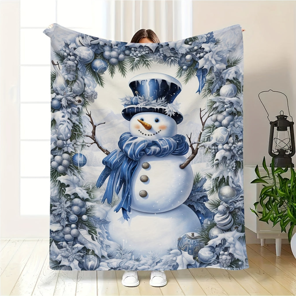 Aonana Merry Christmas Snowman Printed Flannel Blanket