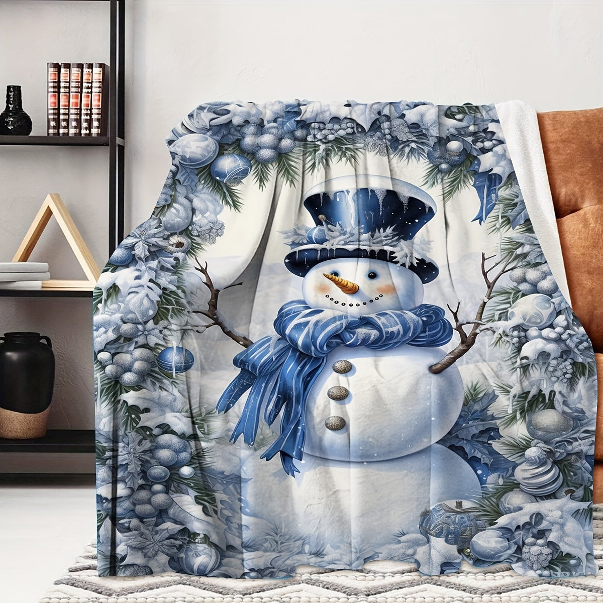 Aonana Merry Christmas Snowman Printed Flannel Blanket