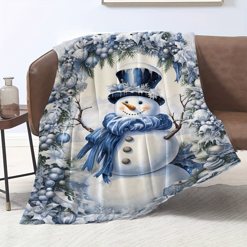 Aonana Merry Christmas Snowman Printed Flannel Blanket