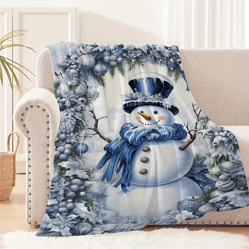 Aonana Merry Christmas Snowman Printed Flannel Blanket