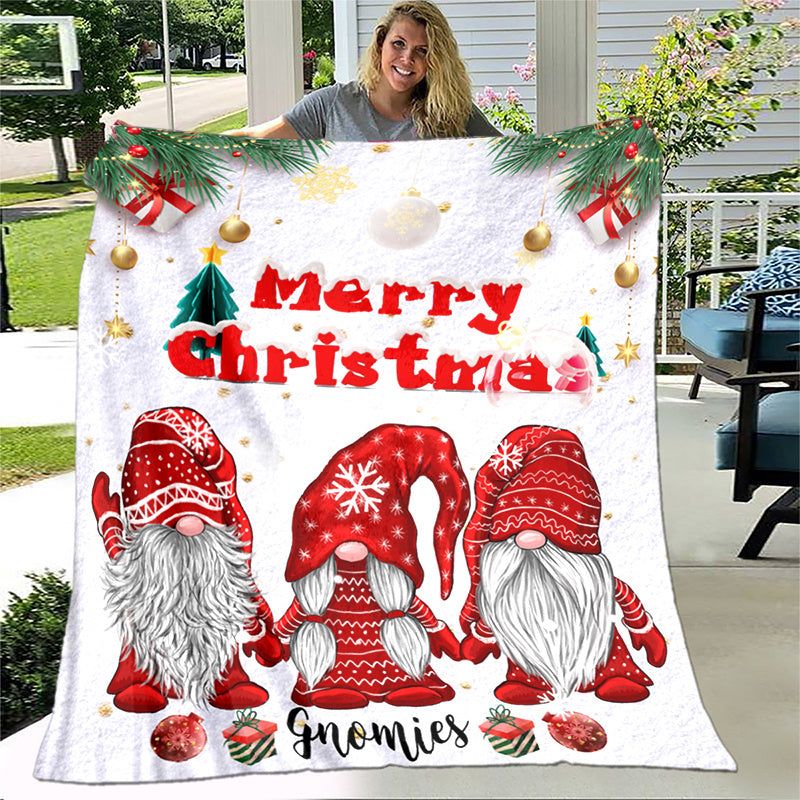 Aonana Merry Christmas Gnomies Print Flannel Blanket