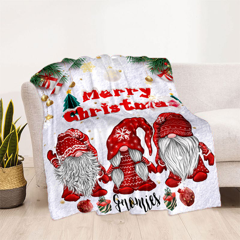 Aonana Merry Christmas Gnomies Print Flannel Blanket