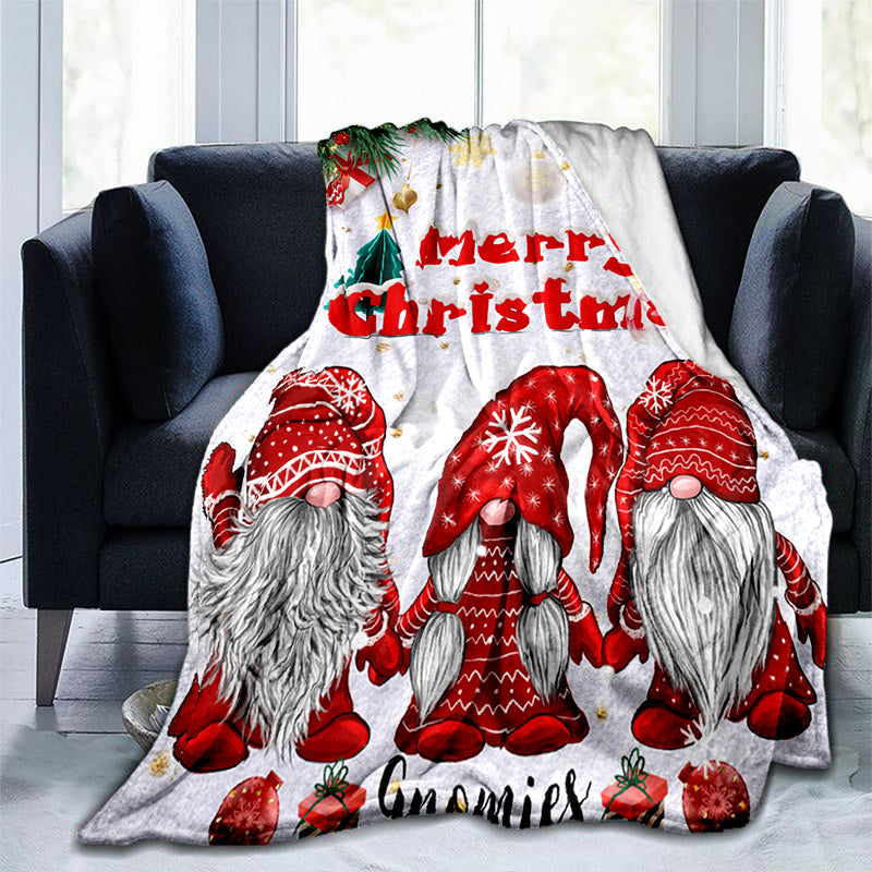 Aonana Merry Christmas Gnomies Print Flannel Blanket