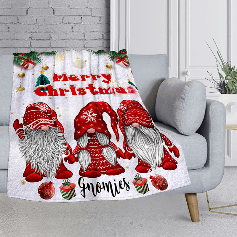Aonana Merry Christmas Gnomies Print Flannel Blanket