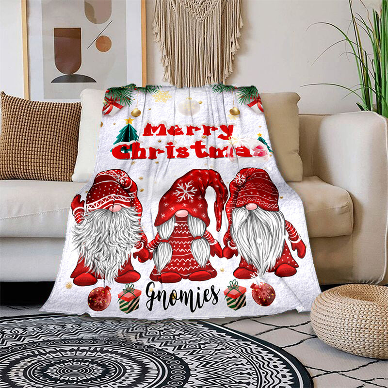 Aonana Merry Christmas Gnomies Print Flannel Blanket