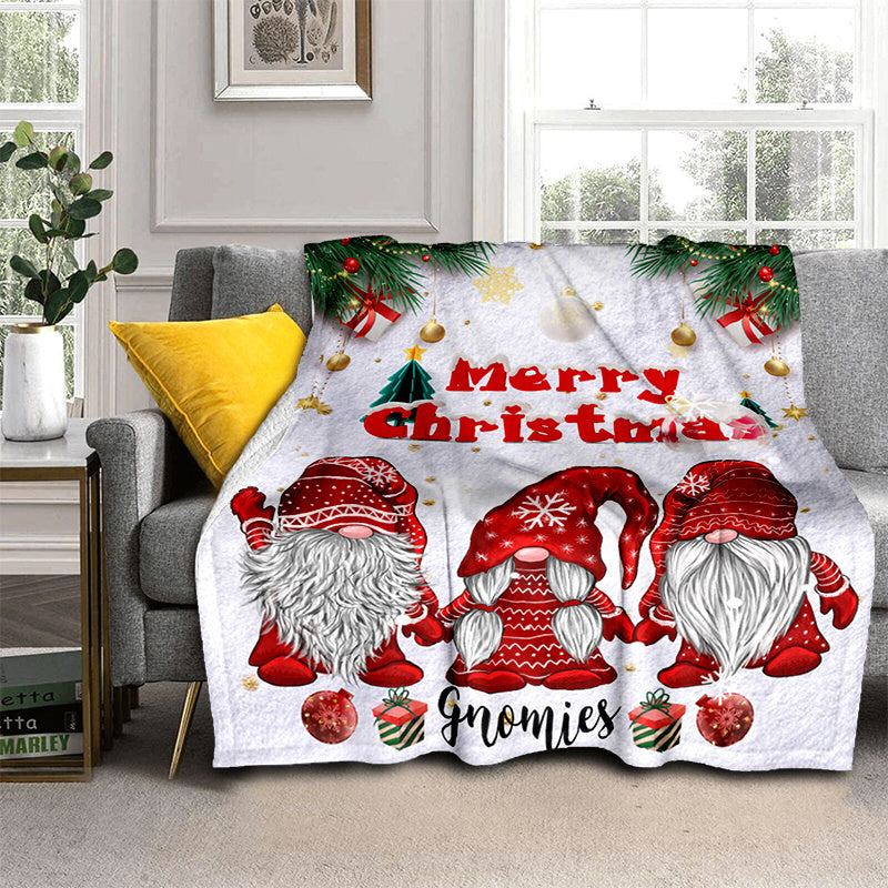 Aonana Merry Christmas Gnomies Print Flannel Blanket