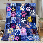 Aonana Colorful Paw Print Cozy Flannel Throw Blanket