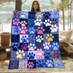 Aonana Colorful Paw Print Cozy Flannel Throw Blanket