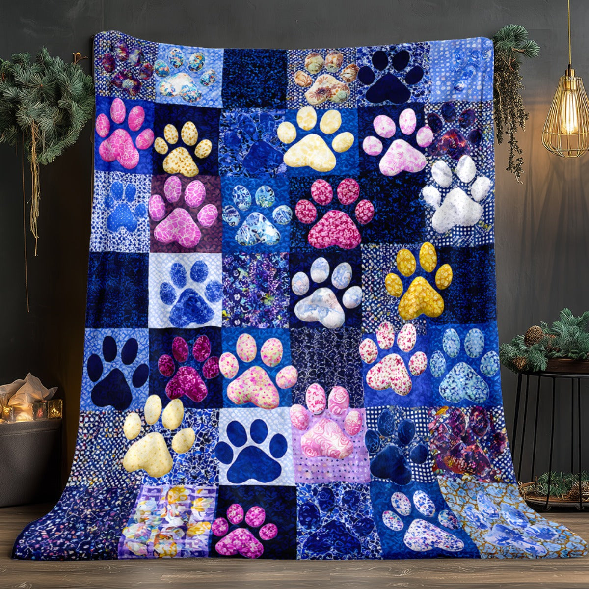 Aonana Colorful Paw Print Cozy Flannel Throw Blanket
