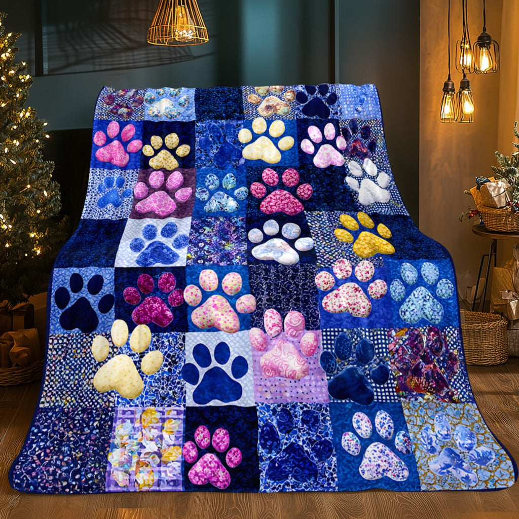 Aonana Colorful Paw Print Cozy Flannel Throw Blanket