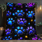 Aonana Colorful Paw Print Cozy Flannel Throw Blanket