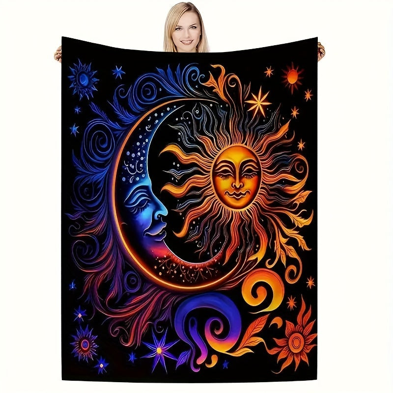 Aonana Sun God & Celestial Moon Flannel Throw Blanket