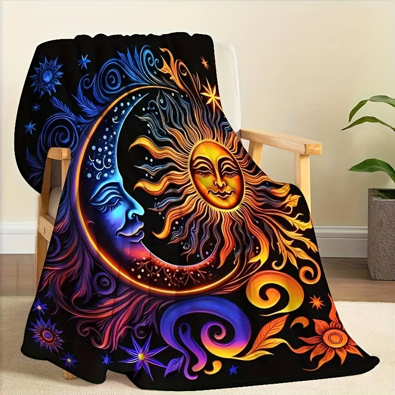 Aonana Sun God & Celestial Moon Flannel Throw Blanket